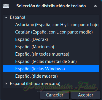 distribución de teclado en español en Kali Linux