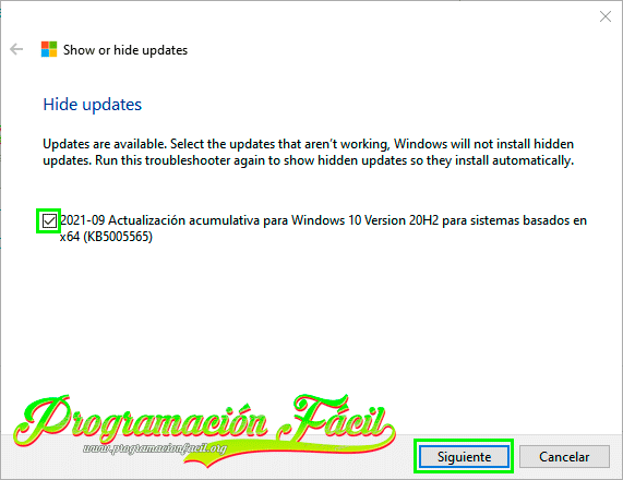Desactivar actualización kb5005565 de Windows Update