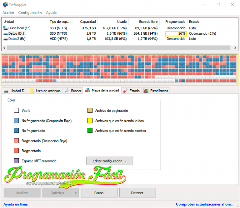 Optimizar al  máximo discos HDD – Desfragmentación