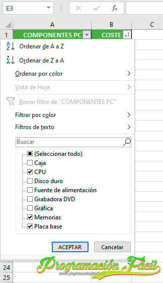 Excel filtrar en tablas