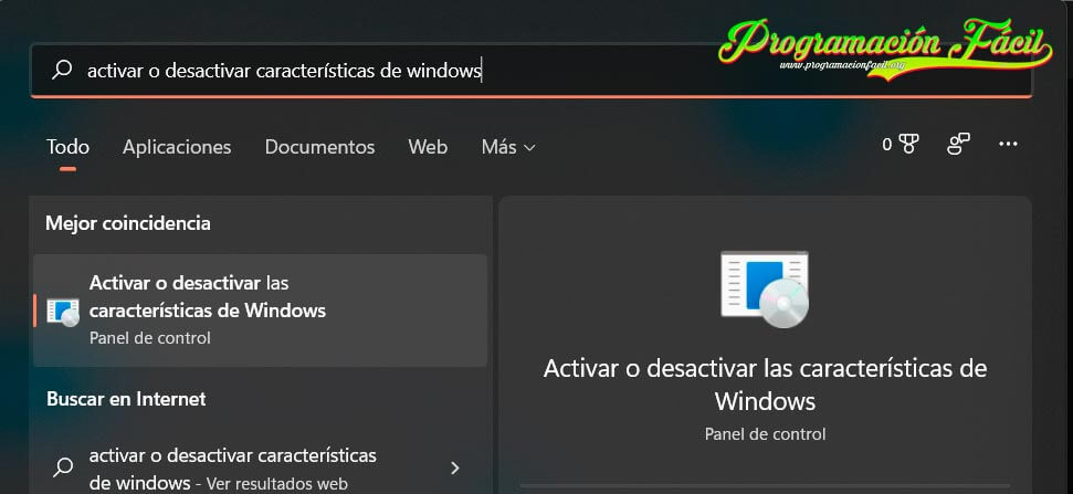 Activar o desactivar las características de Windows