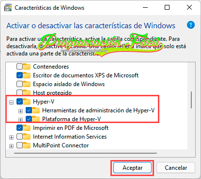 hyper-v características de Windows