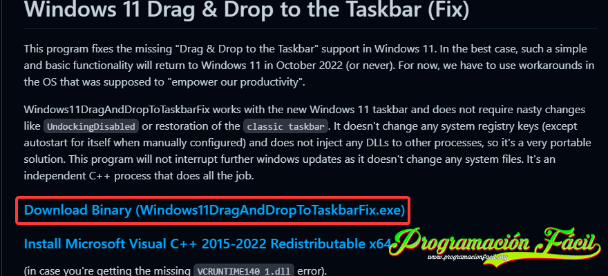 Descargar Windows 11 drag and drop to the taskbar fix