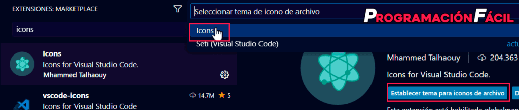 Iconos para Visual studio code