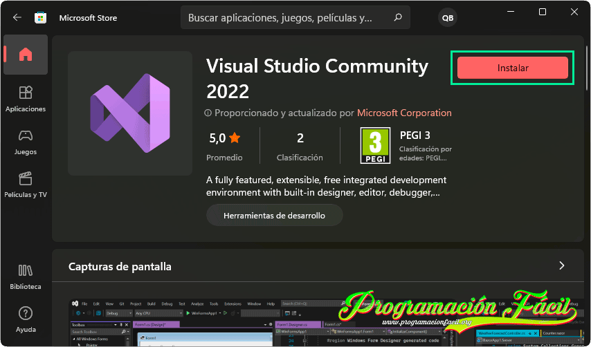 Descargar visual Studio 2022