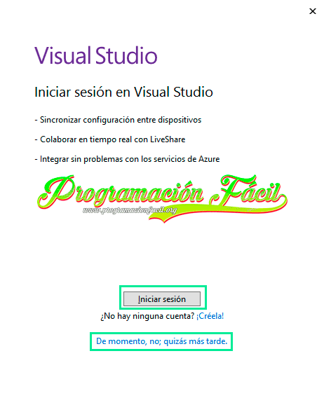 Iniciar sesión en Visual Studio