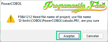 Nombre de proyecto de PowerCOBOL