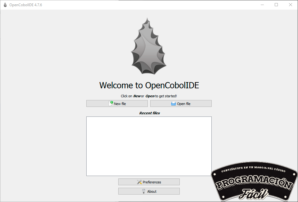 Pantalla de inicio de OpenCobolIDE