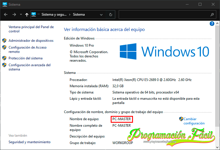 Nombre de equipo de Windows
