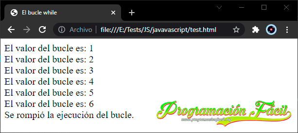 El bucle while con break de JavaScript