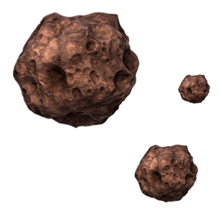 Meteoritos de distintos tamaños en Pygame